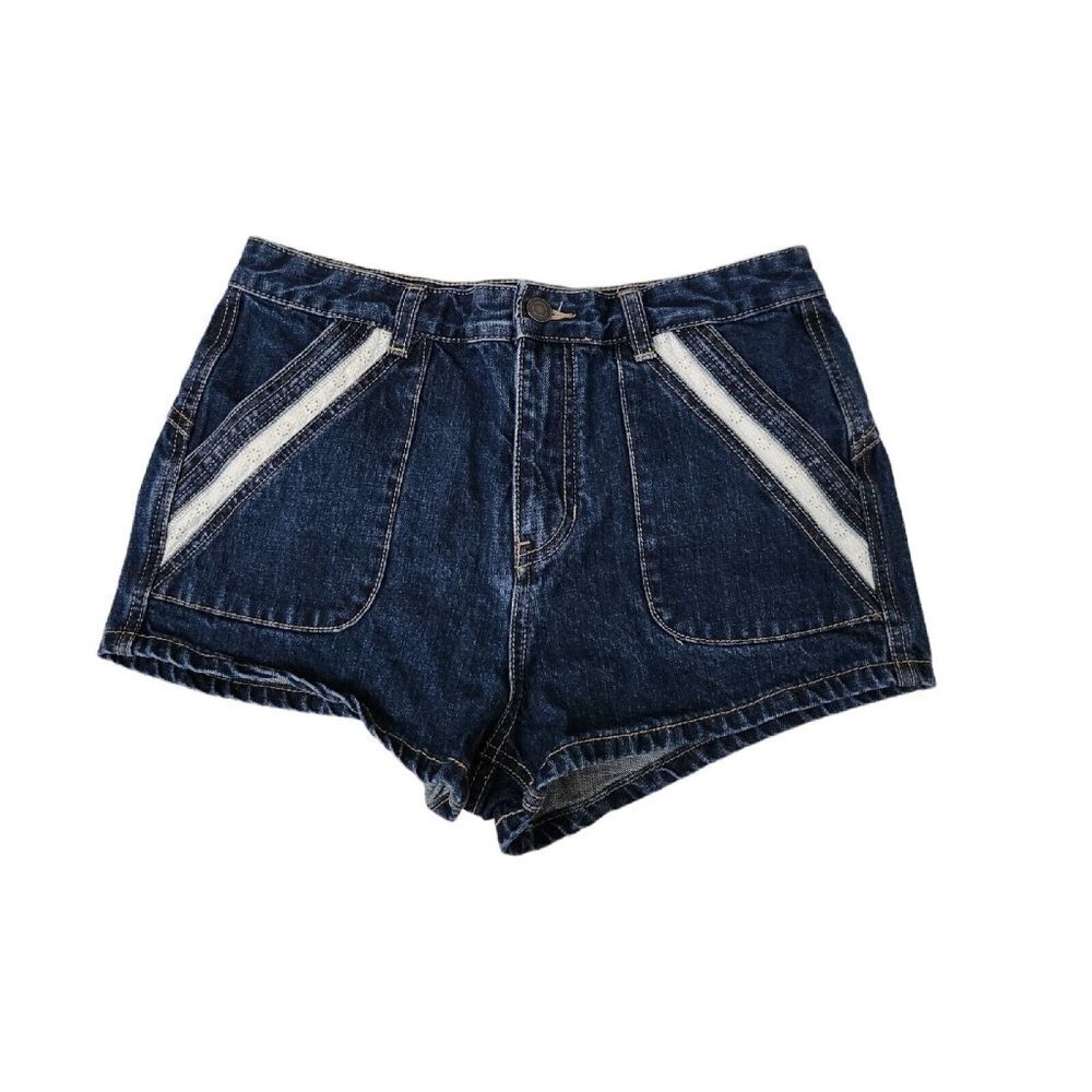 Free People Jean Shorts 29 Sweet Surrender Lace Inset High Rise Dark Wash Boho